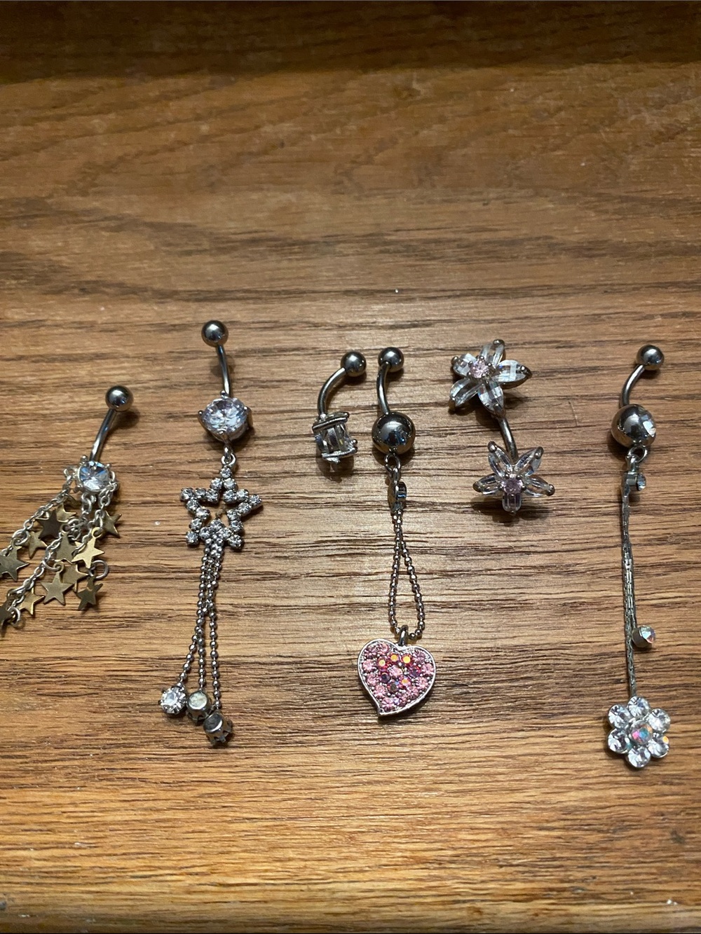 New silver plated  Crystal Belly Ring Collection 6 pieces  set (no star one)